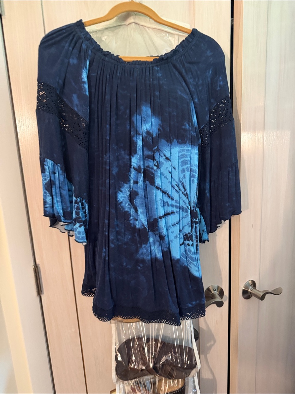 Surf Gypsy Navy and Blue Tie-Dye Pleated Peasant Tunic